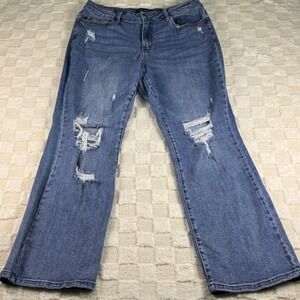 Judy Blue Distressed Flare Jeans Medium Wash Ripped Bootcut Women's Size 14
